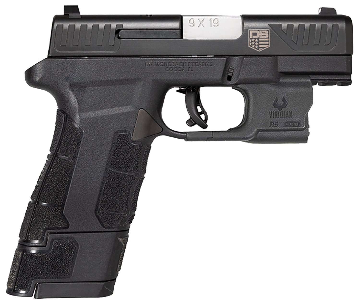 Diamondback DB0301P001 DBAM29 Sub-Compact 9mm Luger 3.50″ 12+1,17+1 Overall Black Finish with Serrated Nitride Stainless Steel Slide, Polymer Grip & Picatinny Rail Includes Viridian Laser & Holster