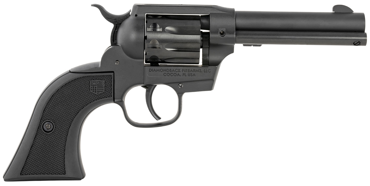 Diamondback DB051CA001 Sidekick 22 LR 9 Shot, 4.50″ Black Cerakote Steel Barrel, Black Cerakote Zinc Alloy Frame, Black Cerakote Cylinder, Black Checkered Nylon Grip, Hammer Safety, Exposed Hammer