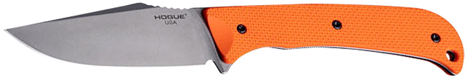 Hogue 35860 Extrak 3.30″ Fixed Clip Point Plain Stone Tumbled CPM M4 Tool Steel Blade, Blaze Orange Textured G10 Scales Handle