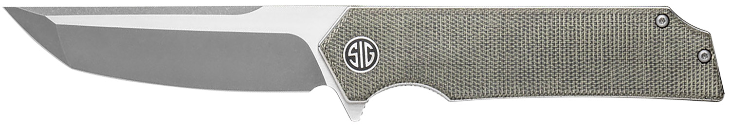 Sig Sauer Knives TS8SG Tsuru 3.30″ Folding Tanto Plain Satin 154CM SS Blade, 4.20″ Green Canvas Micarta Handle