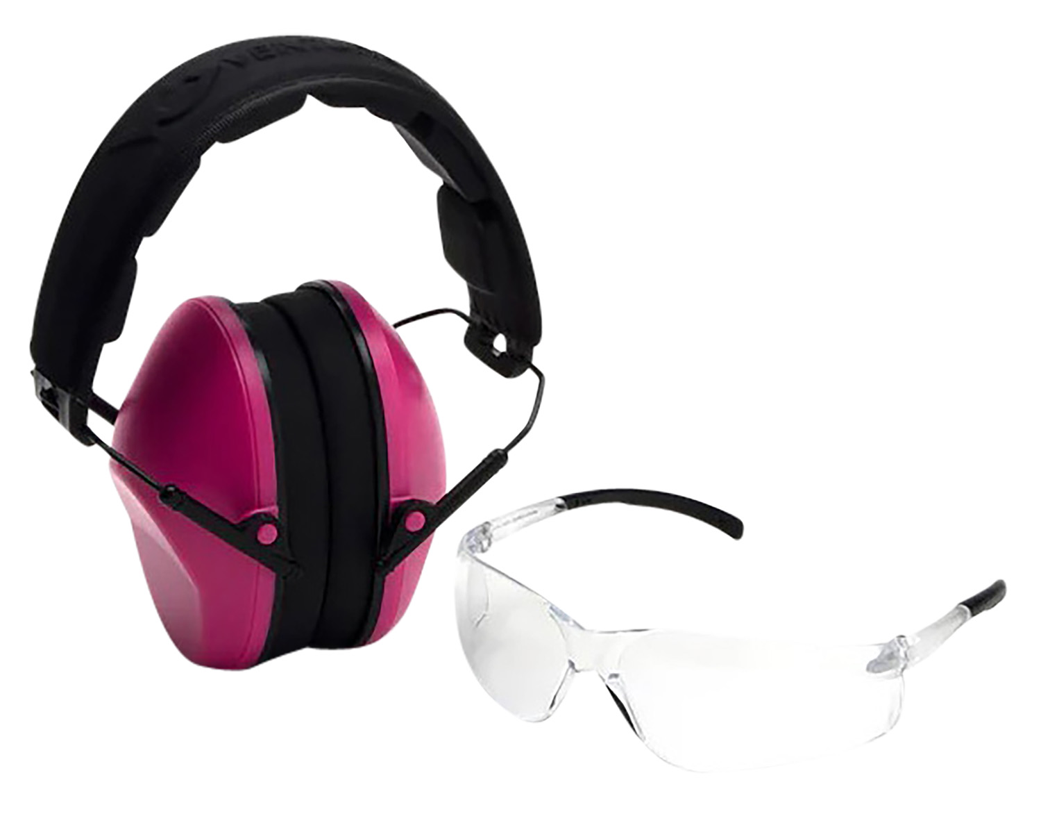 Pyramex VGCOMBO210 Low-Profile Combo Kit Scratch Resistant Clear Lens & Frame with Rubber Temple Tips Pink Low-Profile Earmuffs