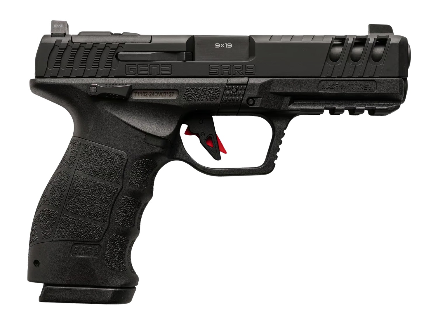 Sarsilmaz SAR9G3BL10 SAR9 Gen3 Full Size 9mm Luger 10+1 4.50″ Black Barrel, Black Steel Optic Cut/Serrated Slide, Black Polymer Frame w/Picatinny Rail, Interchangeable Backstrap Grip, RMSc Footprint