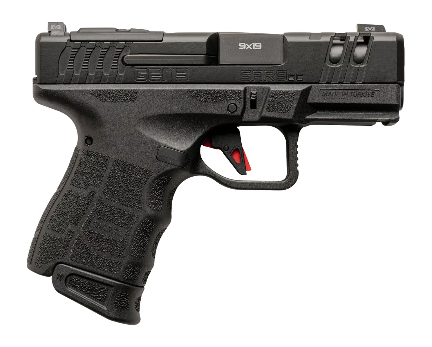 Sarsilmaz SAR9SCG3BL10 SAR9 Gen3 Sub-Compact 9mm Luger 10+1 3.30″ Black Barrel, Black Steel Optic Cut/Serrated Slide, Black Polymer Frame w/Picatinny Rail, Textured Grip, RMSc Footprint
