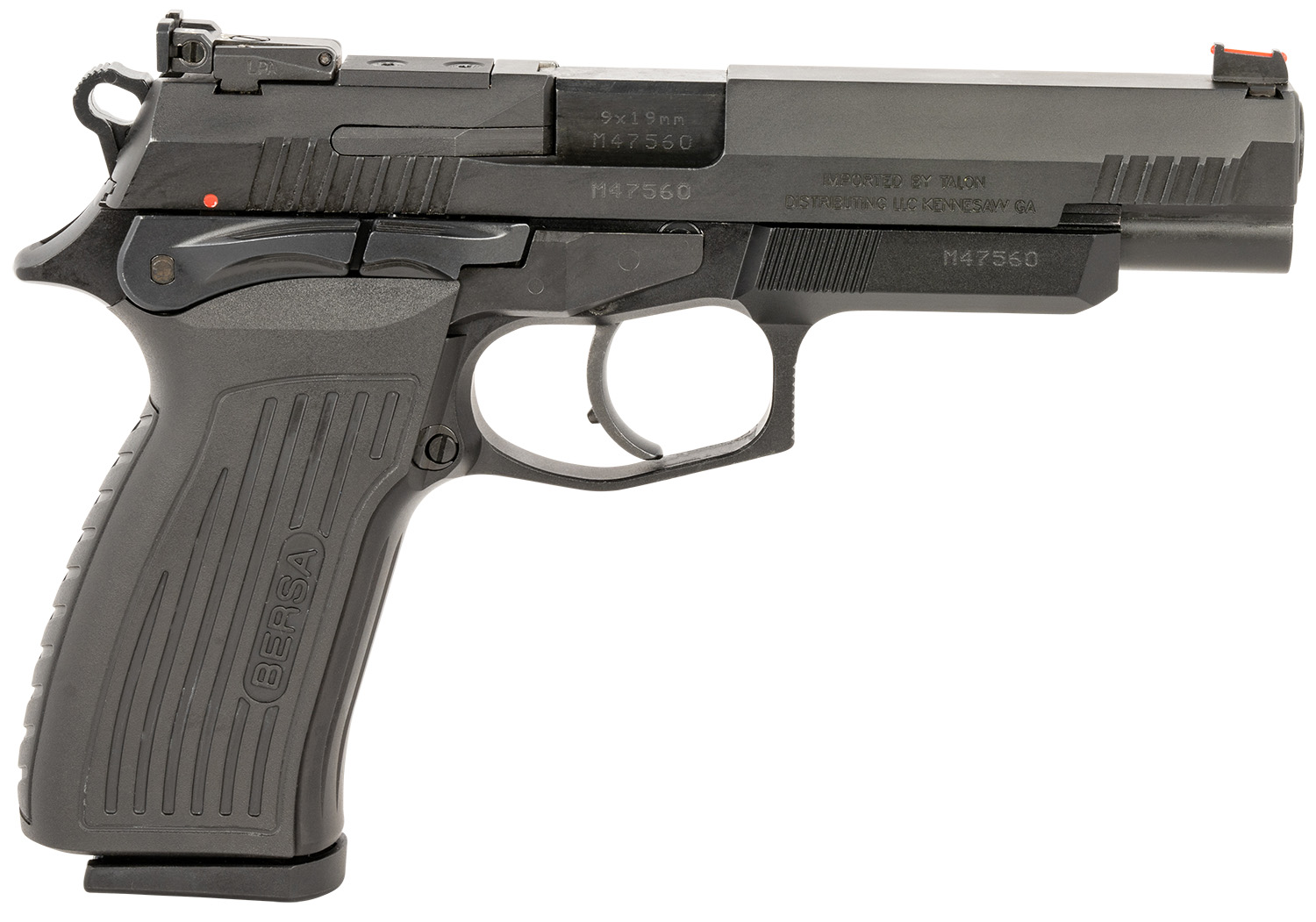 Bersa TPR9XT TPR XT Full Size Frame 9mm Luger 17+1, 4.96″ Black Steel Barrel, Matte Black Serrated Steel Slide & Aluminum Frame, Ambidextrous