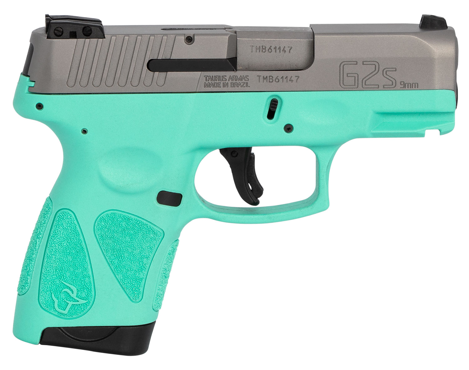 Taurus 1G2S939C G2S Compact Frame 9mm Luger 7+1 3.26″ Matte Stainless Steel Barrel, Matte Serrated Stainless Steel Slide, Cyan Polymer Frame w/Picatinny Rail & Polymer Grip, Right Hand