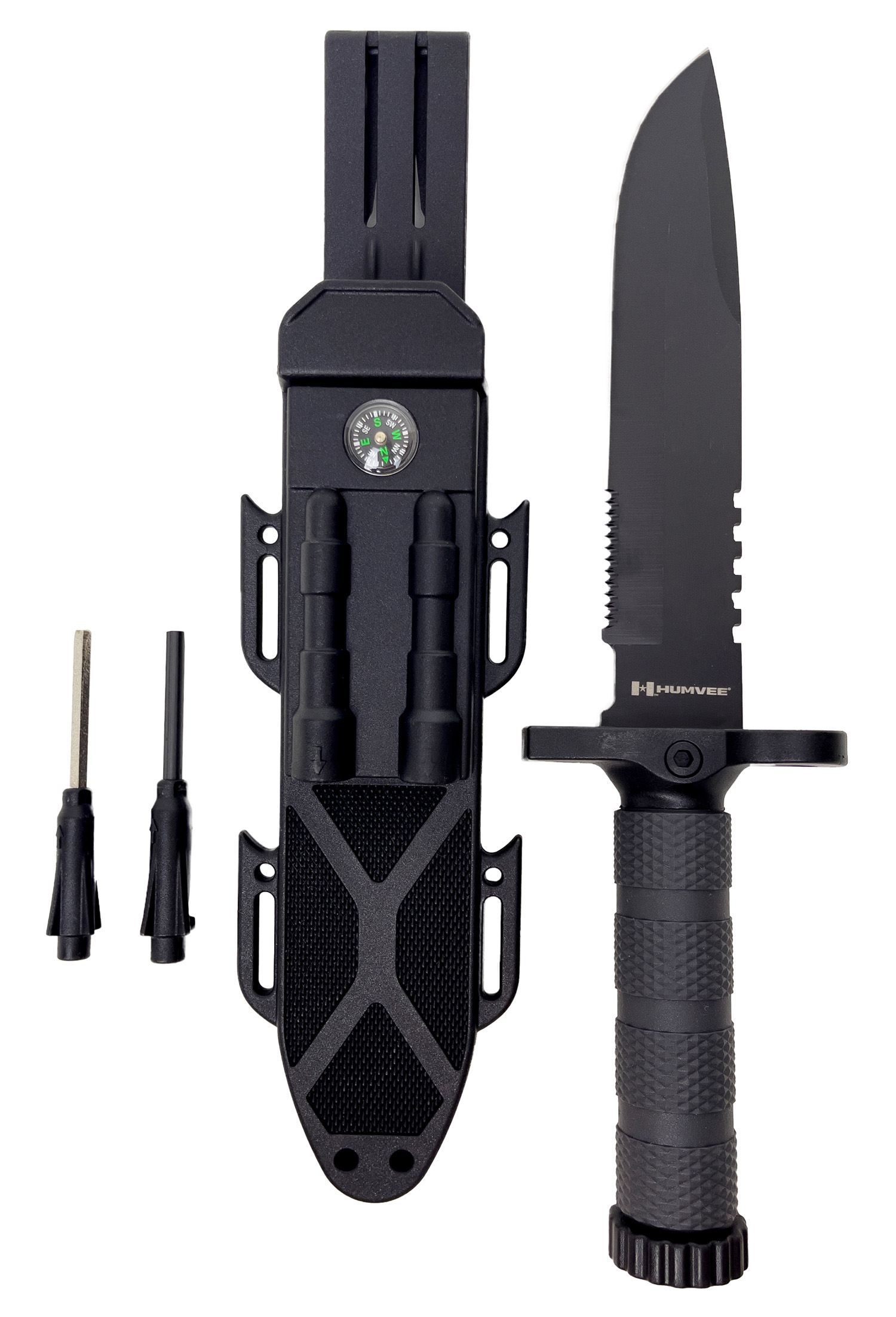 Humvee Adventure Gear HMVKFXB02 Next-Gen Survival Knife 7.50″ Fixed Sawback Plain Black Stainless Steel Blade Black Textured Rubber Handle Includes Sheath