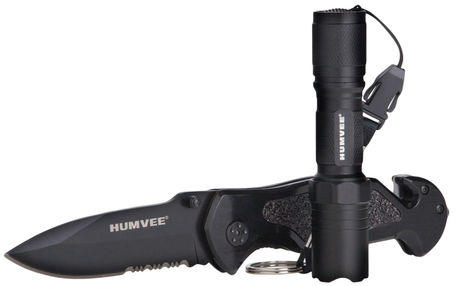 Humvee Adventure Gear HMVKCER1 Rescue Combo 3.25″ Folding Spear Point Part Serrated Stainless Steel Blade Black Aluminum Handle Features Glass Breaker/Pocket Clip/Seatbelt Cutter