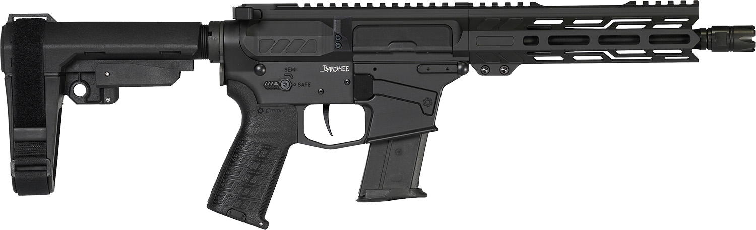 CMMG 57A340FAB Banshee MK57 5.7x28mm 20+1 8″ Black Nitride Medium Taper Threaded Barrel, EML 7″ M-LOK Handguards, Black Armor Cerakote Aluminum Picatinny Rail Receiver, CMMG Zeroed Grips