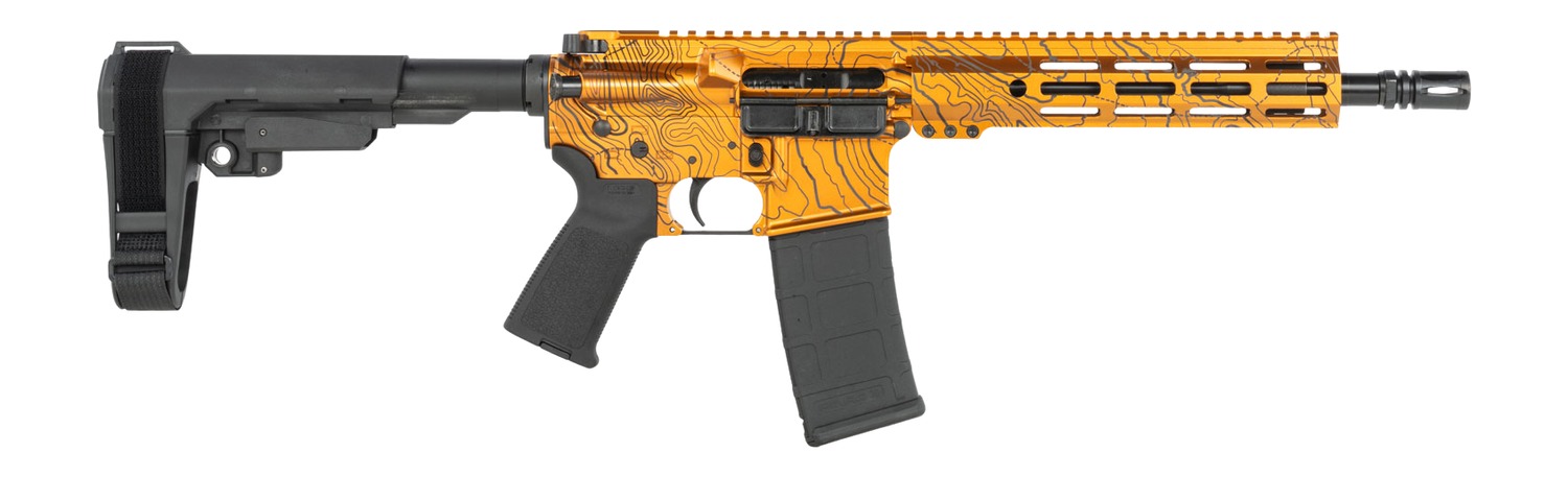 Shark Coast Tactical SCC07329TOPOR-P Topography 5.56 NATO 30+1 10.50″ Black Nitride Threaded Barrel, Aluminum Receiver w/Picatinny Rail, M-LOK Handguard, Polymer SB Tactical SBA3 Brace, Polymer Grip