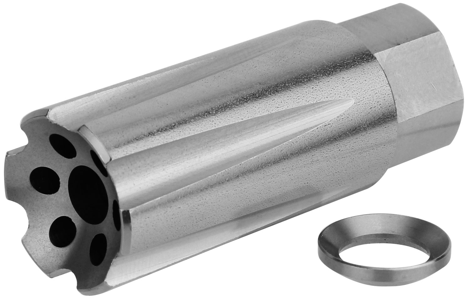 TacFire MZ1020SS Linear Compensator Stainless Steel with 1/2″-28 tpi Threads, 2.05″ OAL & 0.87″ Diameter for 5.56x45mm NATO AR-15