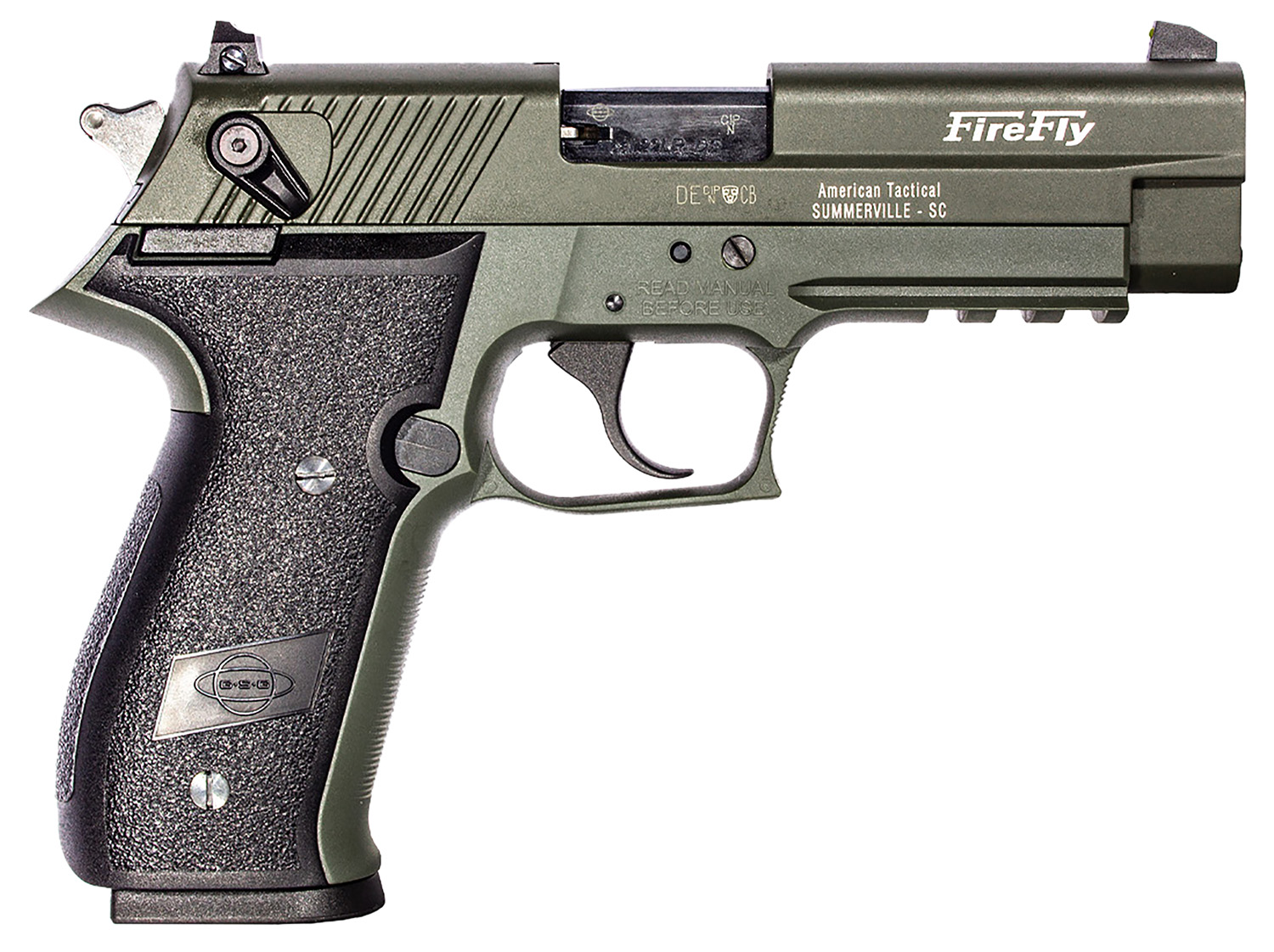 GSG GERG2210FFG FireFly 22 LR 10+1 4″ Green Steel Barrel, Serrated Slide, Zinc Alloy w/Accessory Rail Frame, Black Polymer Grip