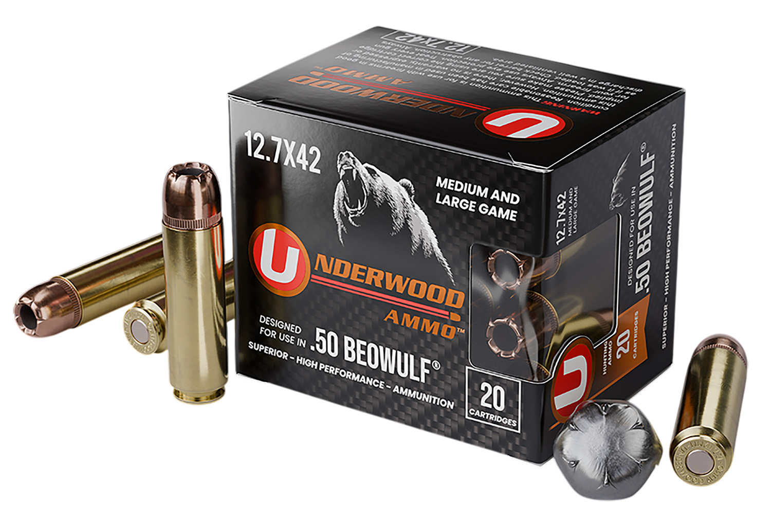 Underwood Ammo 518 XTP 50Beowulf 350gr Jacketed Hollow Point 20 Per Box/10 Case