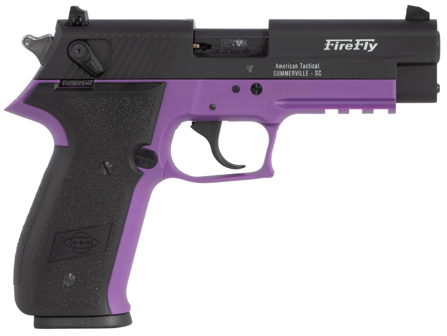 GSG GERG2210FFL FireFly 22 LR 10+1 4″ Black Serrated Slide, Purple Zinc Alloy w/Accessory Rail Frame, Black Polymer Grip