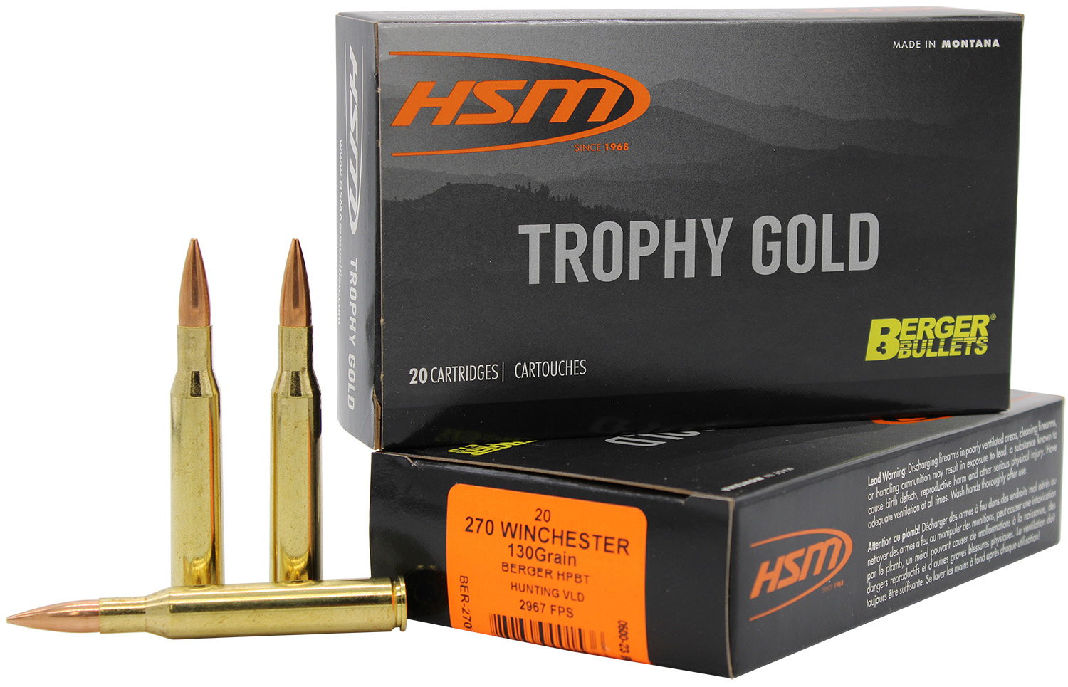 HSM 270130VLD Trophy Gold Extended Range 270 Win 130 gr Berger Hunting VLD Match 20 Per Box/ 20 Case
