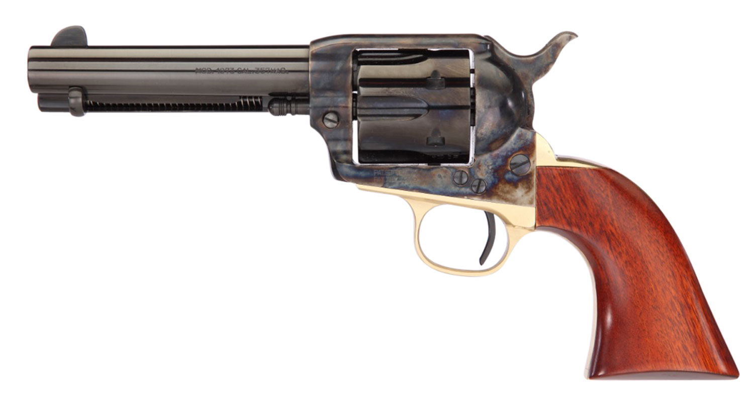 Taylors & Company 450DE 1873 Ranch Hand Deluxe 45 Colt (LC) 6rd 4.75″ Blued Cylinder & Barrel Color Case Hardened Steel Frame Walnut Navy Size Grip (Taylor Tuned)