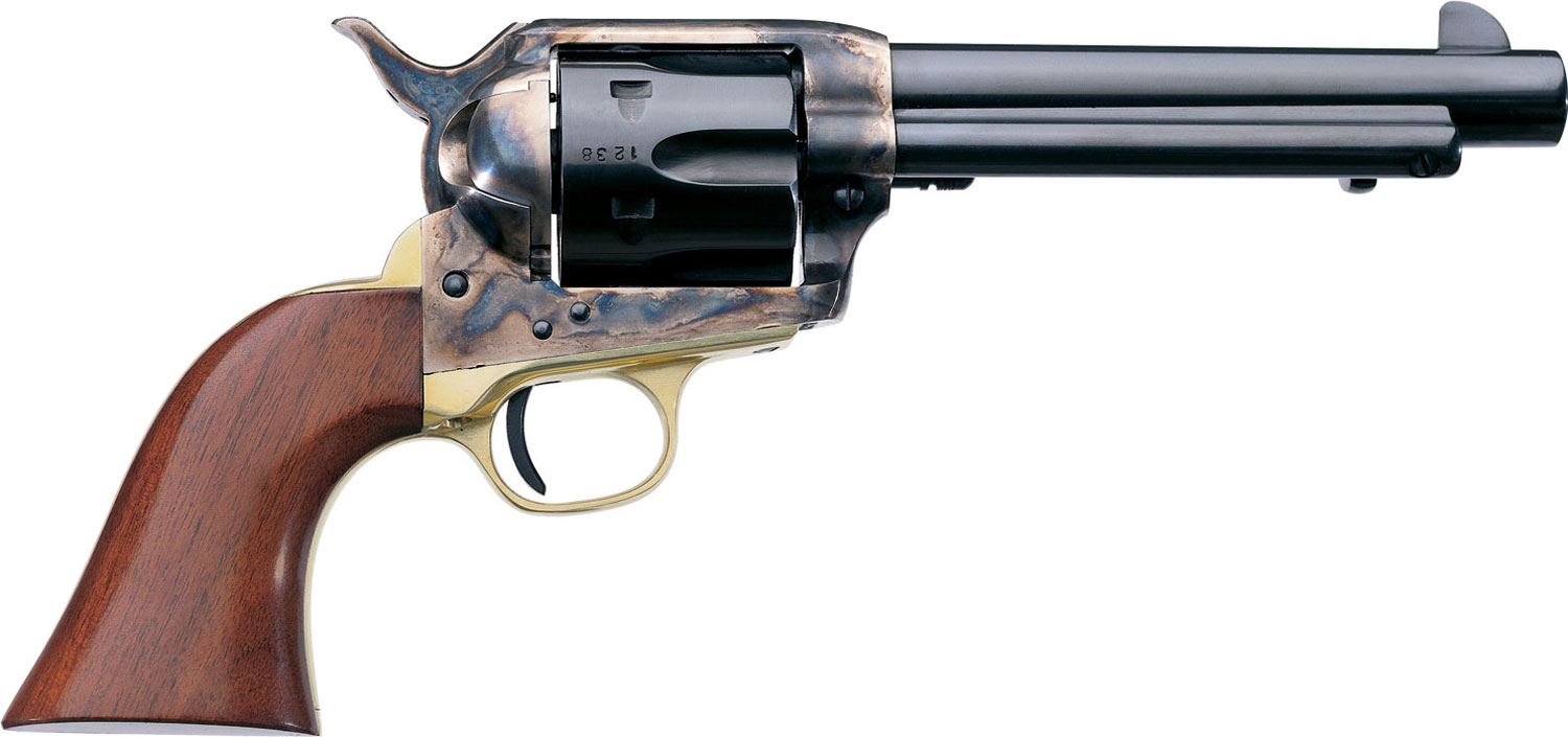 Taylors & Company 550527 Ranch Hand 357 Mag Caliber with 5.50″ Blued Finish Barrel, 6rd Capacity Blued Finish Cylinder, Color Case Hardened Finish Steel Frame & Walnut Grip