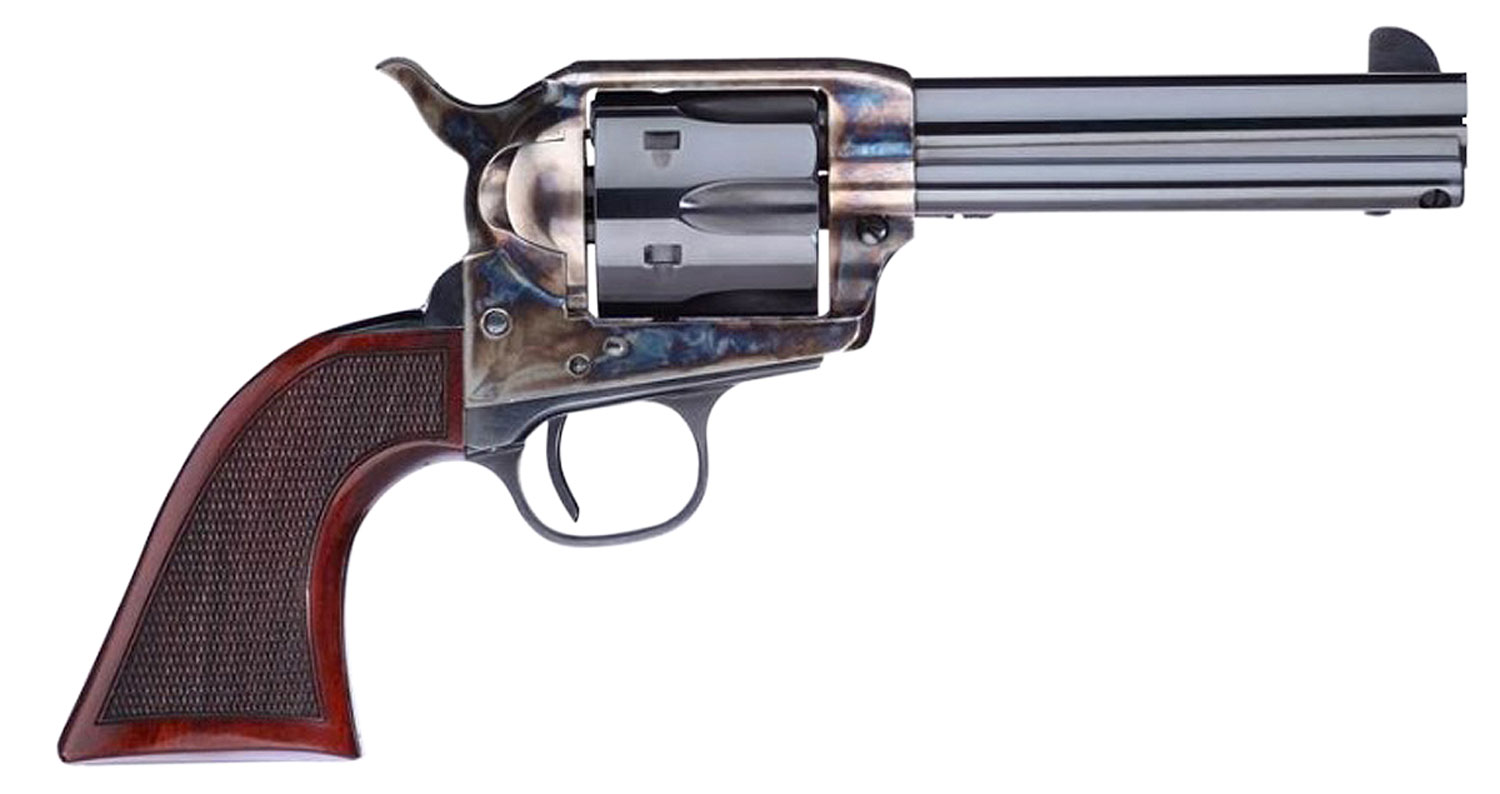 Taylors & Company 556204DE Short Stroke Smoke Wagon 357 Mag 6rd 4.75″ Blued Cylinder & Barrel Color Case Hardened Steel Frame Checkered Walnut Navy Size Grip (Taylor Tuned)