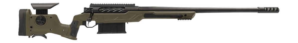 Cadex Inc CDXBMGQUA5029HI20I1J5N BMG Quake  50 BMG 3+1 29″ Black DLC Match Grade Threaded Barrel, Black DLC Receiver w/Picatinny Rail, Adj Cheek Piece & LOP OD Green Polymer Stock
