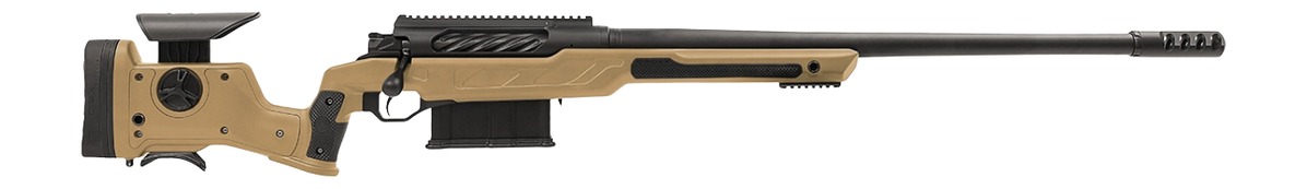 Cadex Inc CDXBMGQUA5029HI20I1J5N BMG Quake 50 BMG 3+1 29″ Black DLC Match Grade Threaded Barrel, Black DLC Receiver w/Picatinny Rail, Adj Cheek Piece & LOP Hybrid Tan Polymer Stock