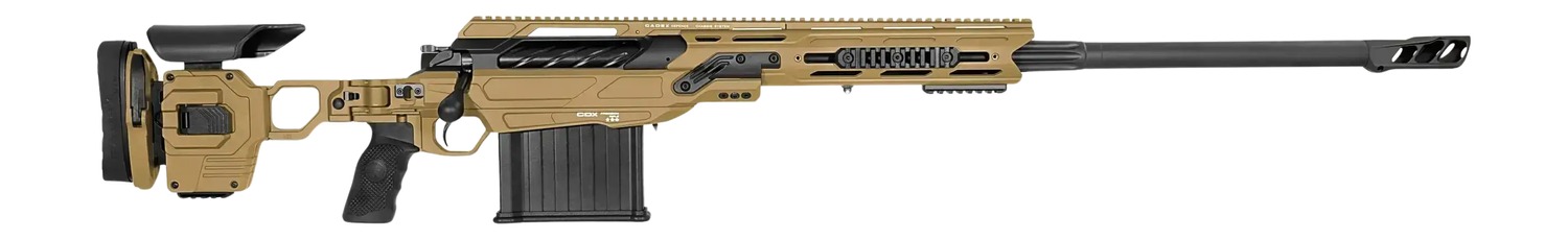 Cadex Inc CDX50DUAL5029BR40I2J5N CDX-50 Tremor 50 BMG 5+1 29″ Black DLC Match Grade Threaded Barrel, Black DLC Aluminum Receiver w/Picatinny Rail, Adjustable Folding Hybrid Tan Stock, Black Polymer Gr