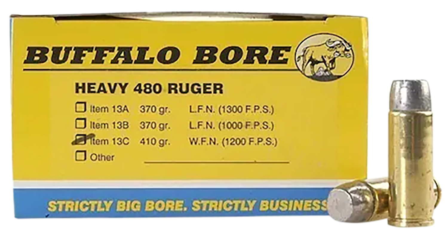 Buffalo Bore Ammunition 13C20 Heavy Strictly Business 480Ruger 410gr Wide Flat Nose 20 Per Box/12 Case