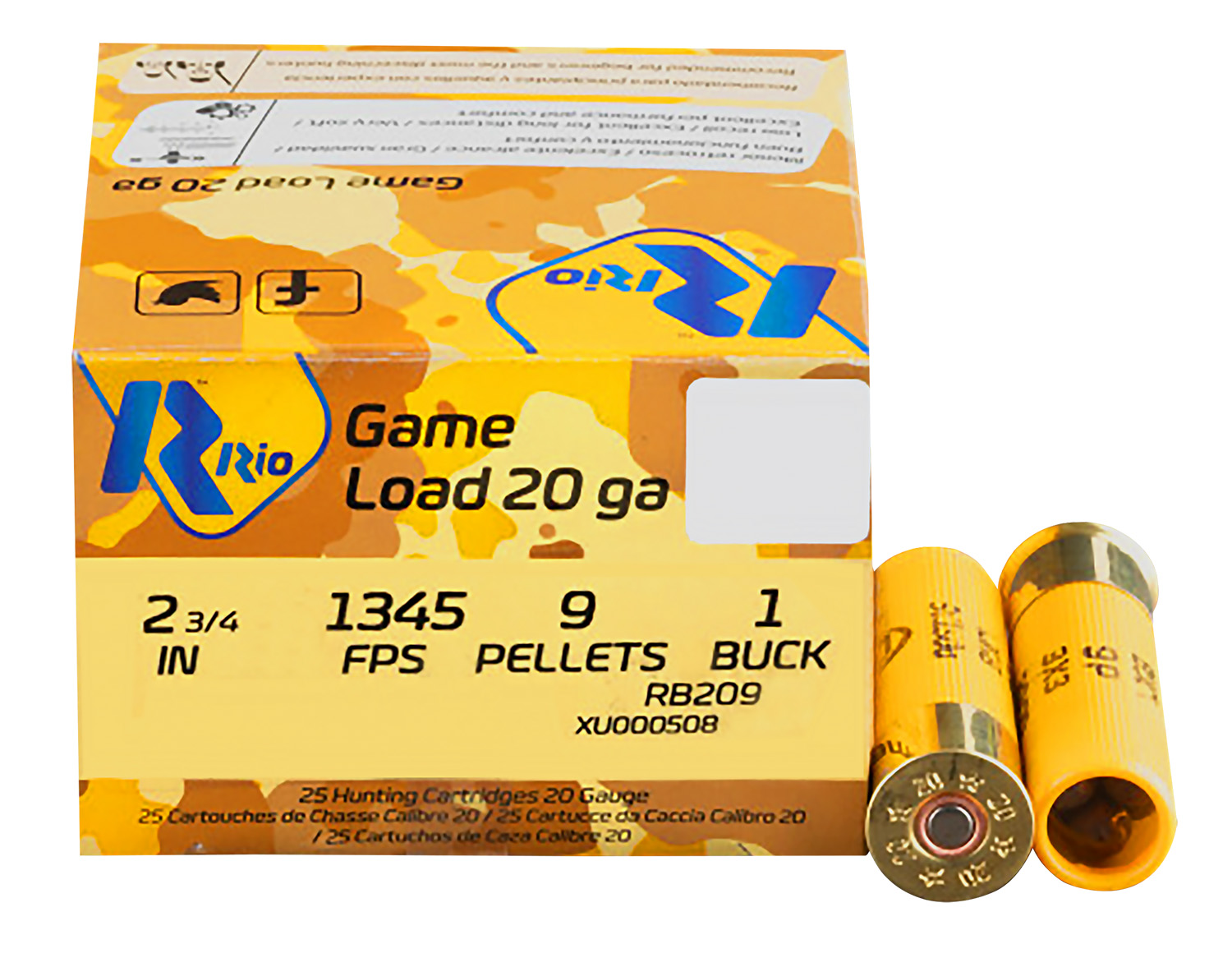 Rio Ammunition RB209 Royal Buck  20Gauge 2.75″ 1 1/8oz 1Buck Shot 25 Per Box/10 Case