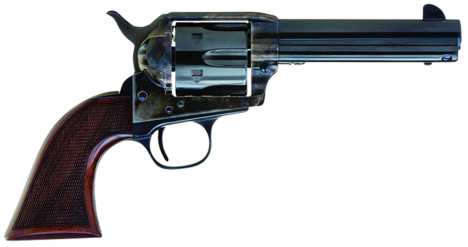 Cimarron AR400 Arizona Ranger  357 Mag 6 Shot, 4.75″ Blue w/Engraved “Arizona Ranger” Steel Barrel, Blued Cylinder, Color Case Hardened Steel Frame, Checkered Walnut Grip, Exposed Hammer