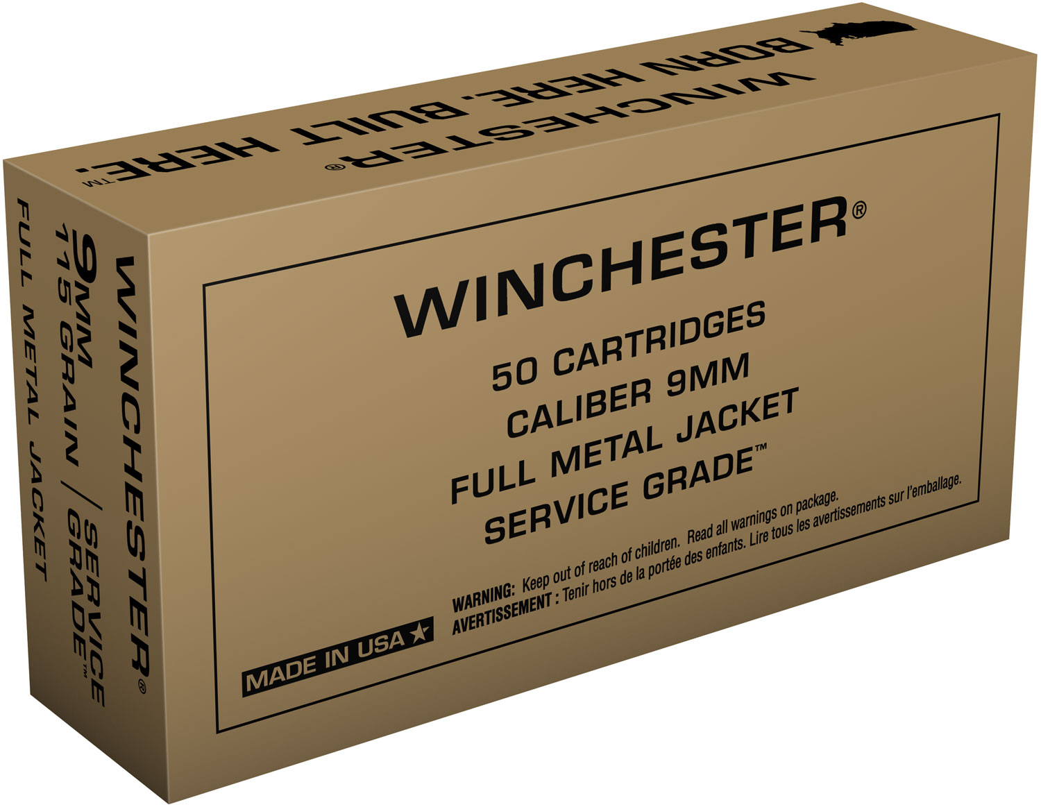 Winchester Ammo SG9W Service Grade 9mmLuger 115gr Full Metal Jacket 50 Per Box/10 Case