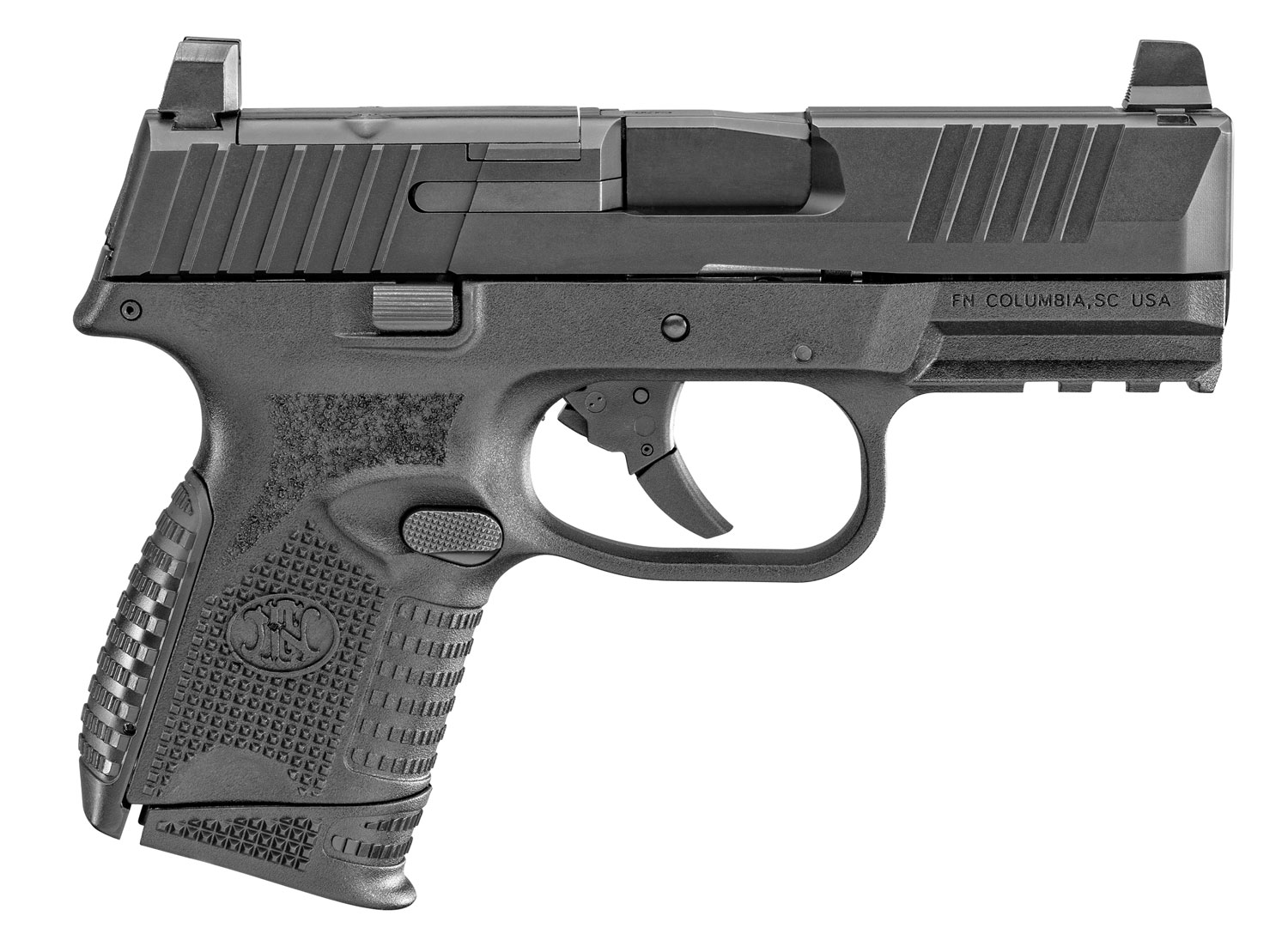 FN 66100572 509C MRD Compact Frame9mm Luger 10+1 3.70″ Black Recessed Target Crown Steel Barrel, Black PVD Optic Ready/Serrated Steel Slide & Polymer Frame w/Picatinny Rail, Ambidextrous