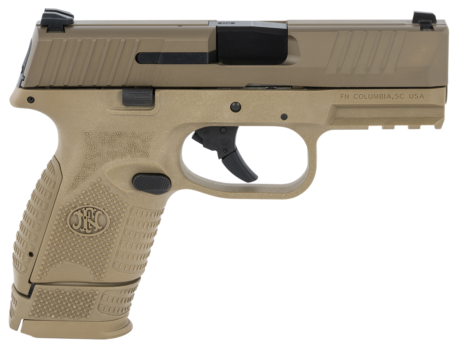 FN 66100818 509 Compact 9mm Luger 3.70″ Barrel 12+1 Or 15+1, Flat Dark Earth Polymer Frame With Mounting Rail, Flat Dark Earth Stainless Steel Slide, No Manual Safety