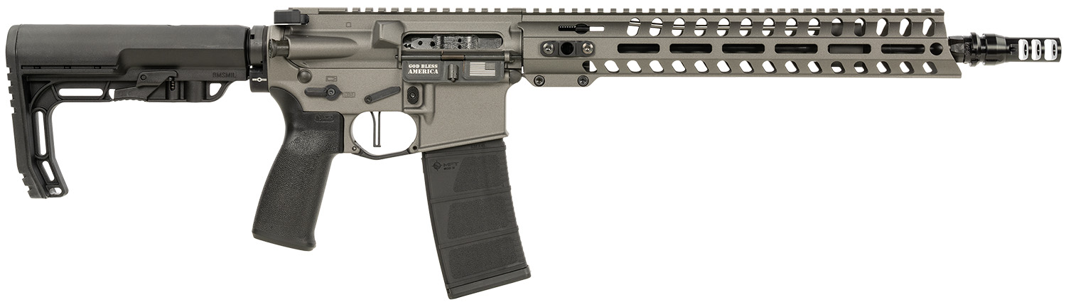 Patriot Ordnance Factory 02046 Minuteman 5.56x45mm 30+1 13.75″ Black Steel Threaded Barrel, Tungsten Cerakote Receiver, 13″ Renegade Rail Handguard