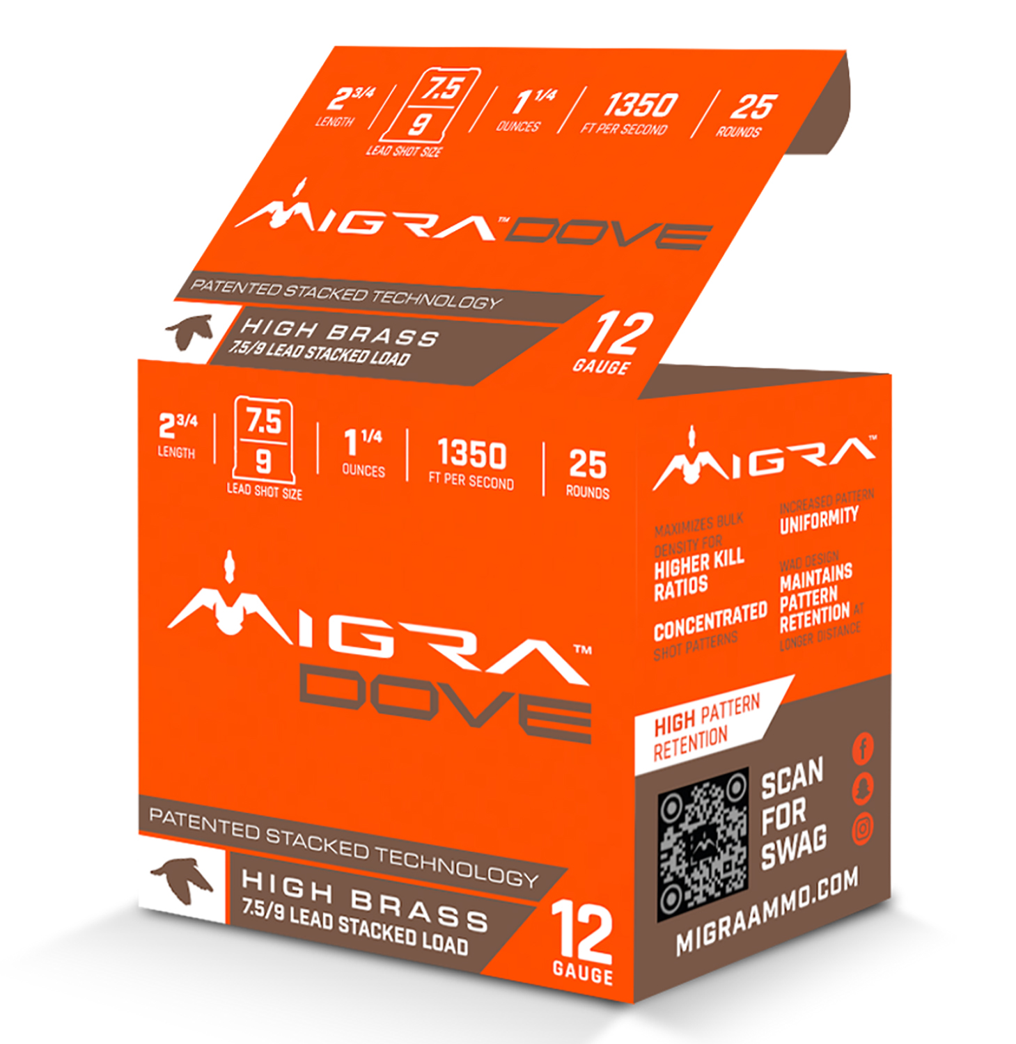 Migra Ammunitions M12UD75-9 Dove 12Gauge 2 3/4″ 1 1/4oz 7.5/9Shot 25 Per Box/10 Case
