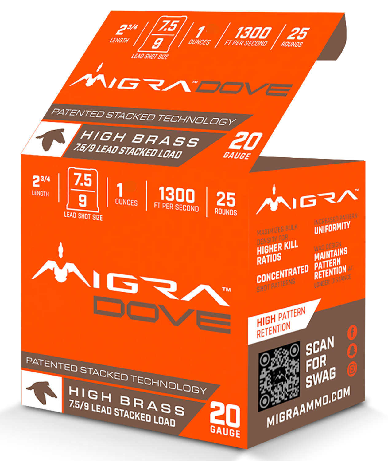 Migra Ammunitions M20LF7.59 Dove 20Gauge 2 3/4″ 1oz 7.5/9Shot 25 Per Box/10 Case