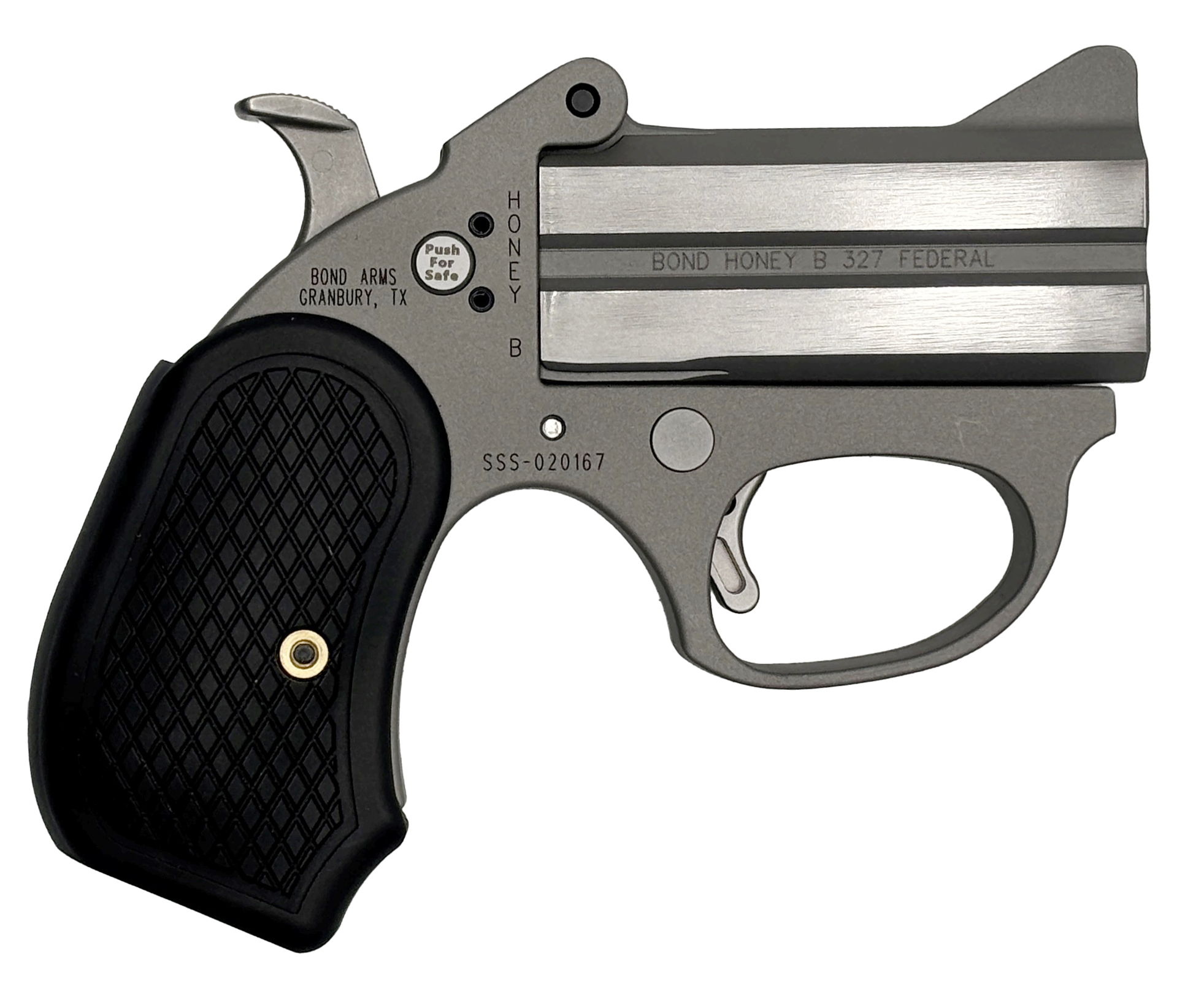 BOND HONEY-B (STINGER SERIES) THIN STAINLESS STEEL FRAME 327FED 3IN BARREL 2RD SILVER THE ROUGH SERIES FINISH B6 EXTENDED GRIPS BAHB – 327 FED
