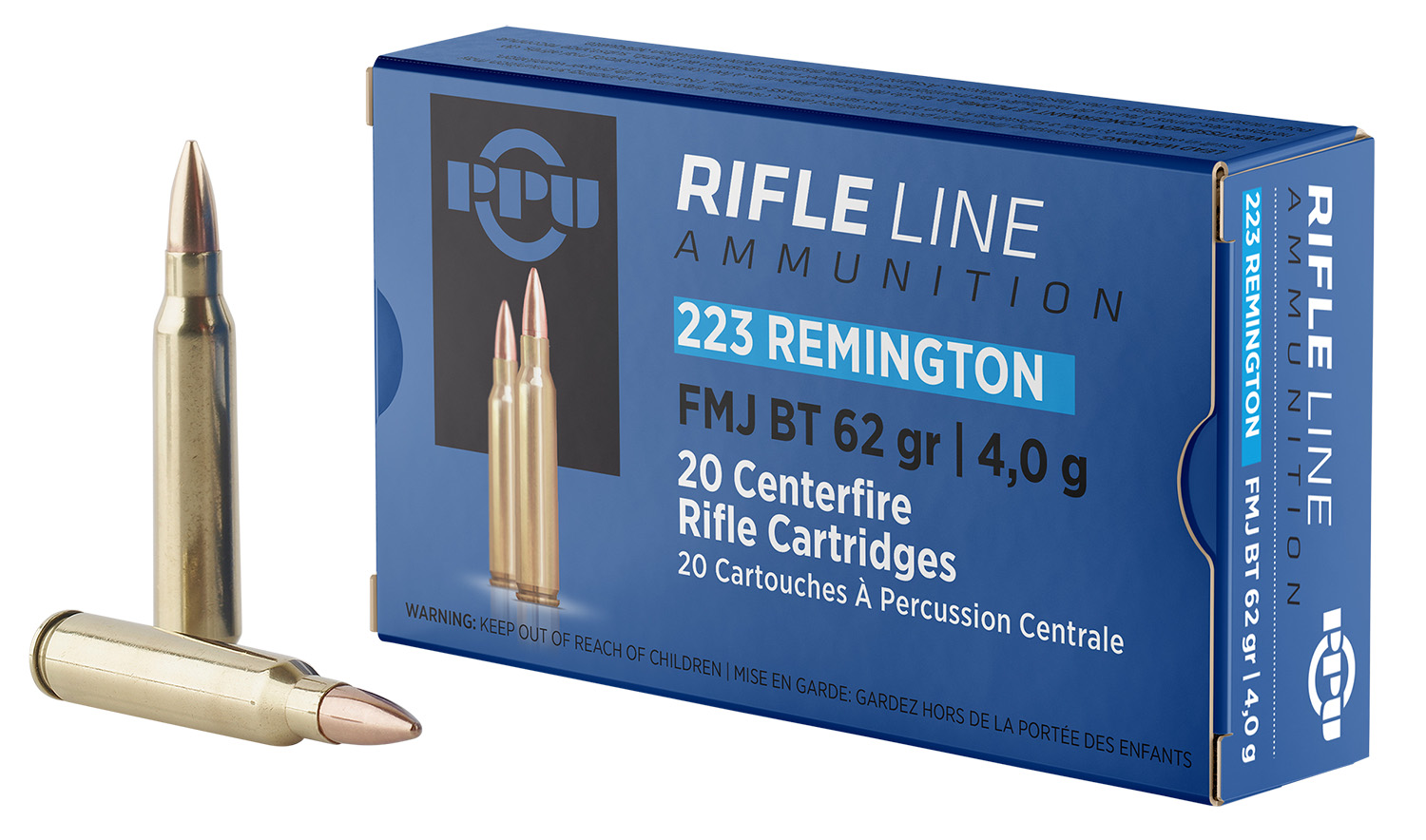 PPU PP223F2 Standard Rifle 223Rem 62gr Full Metal Jacket Boat Tail 20 Per Box/50 Case