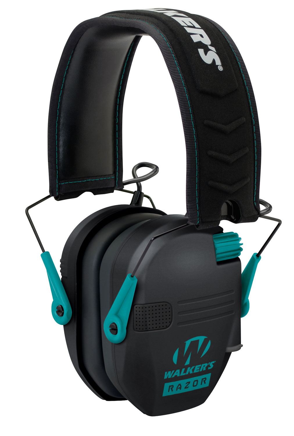 Walker’s GWPRSEMTL Razor Slim Electronic Muff 23 dB Over the Head Black Polymer w/Teal Accents