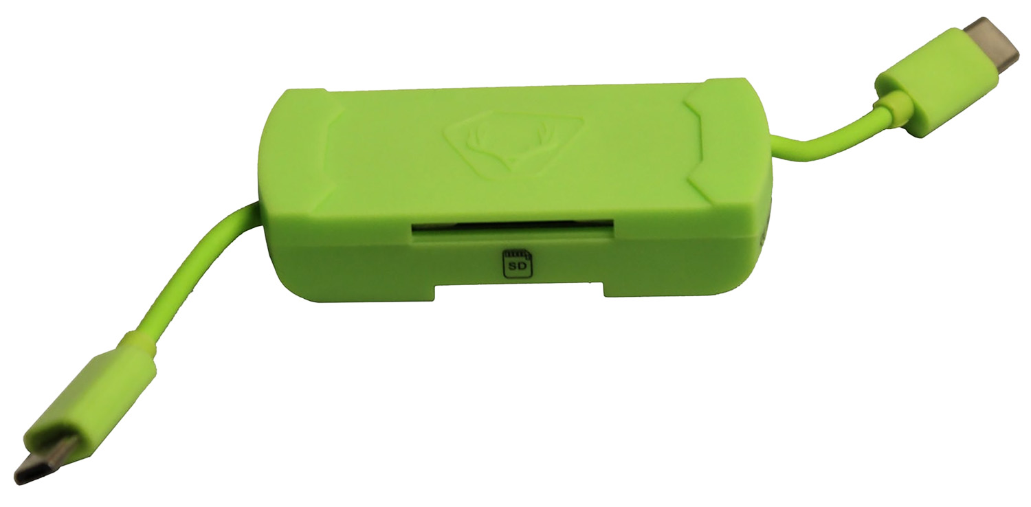 HME HMESDCRAND Memory Card Reader Android Compatible With Tablets w/Micro USB & USB Connector Up To 256GB Black/Green