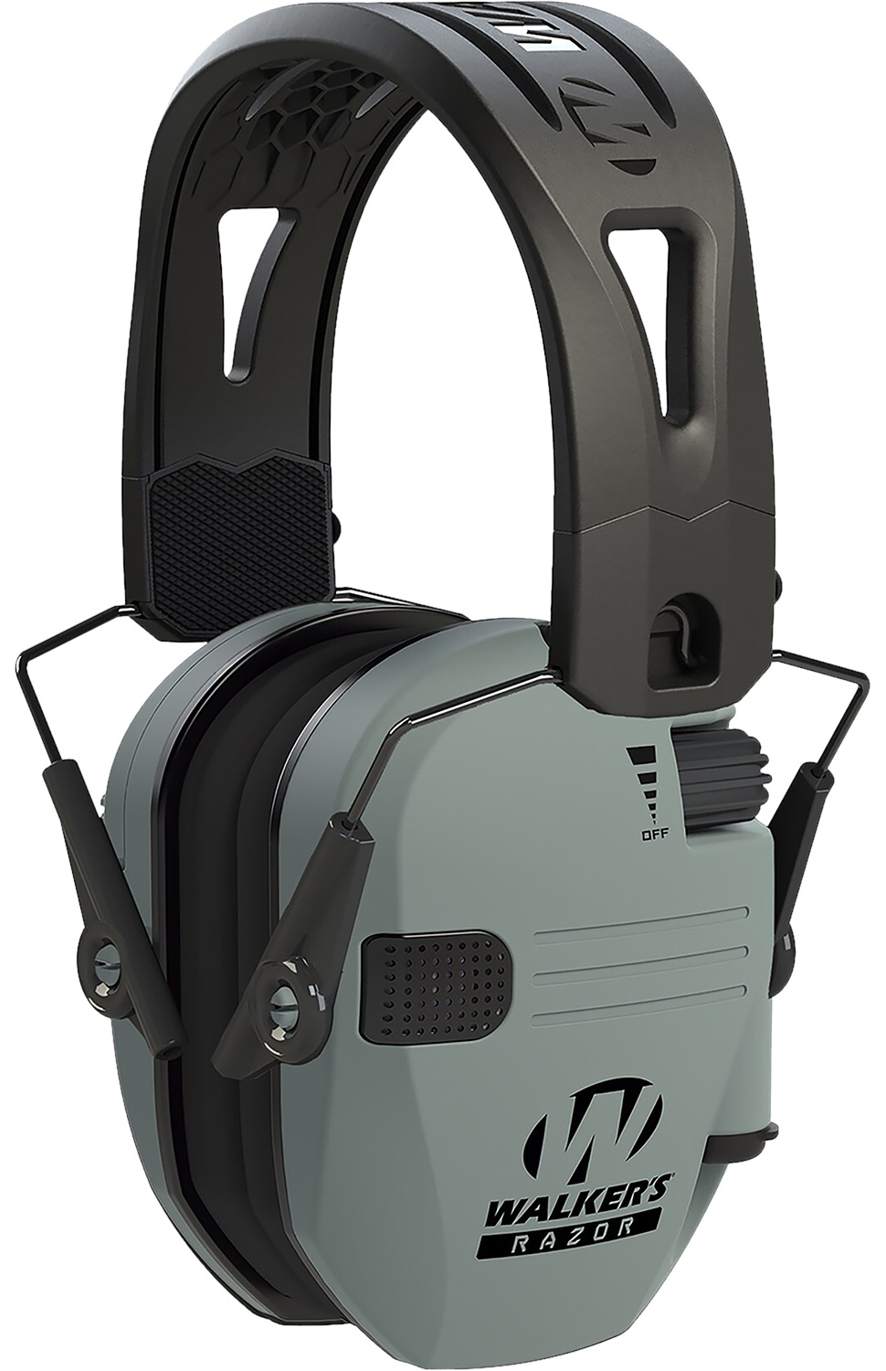 Walker’s GWPRSEMRHBGY Razor Tacti-Grip 23 dB Over the Head Battleship Gray/Black Polymer