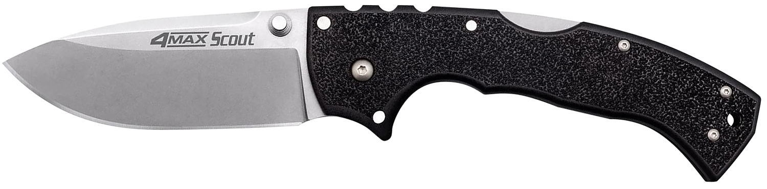 Cold Steel CS62RQZ 4-Max Scout 4″ Folding Drop Point Plain Stonewashed/6″ Black Griv-Ex Handle Includes Belt Clip