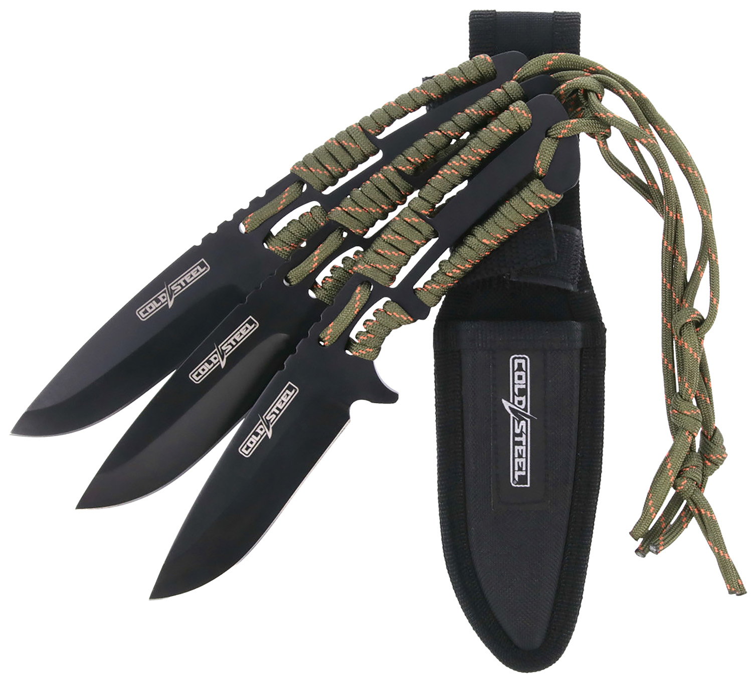 Cold Steel CSTH44KVD3PK Throwing Knives Set of 3 4.40″ Fixed Clip Point Plain Black Oxide 420 Stainless Steel Blade, Paracord Wrap Handle