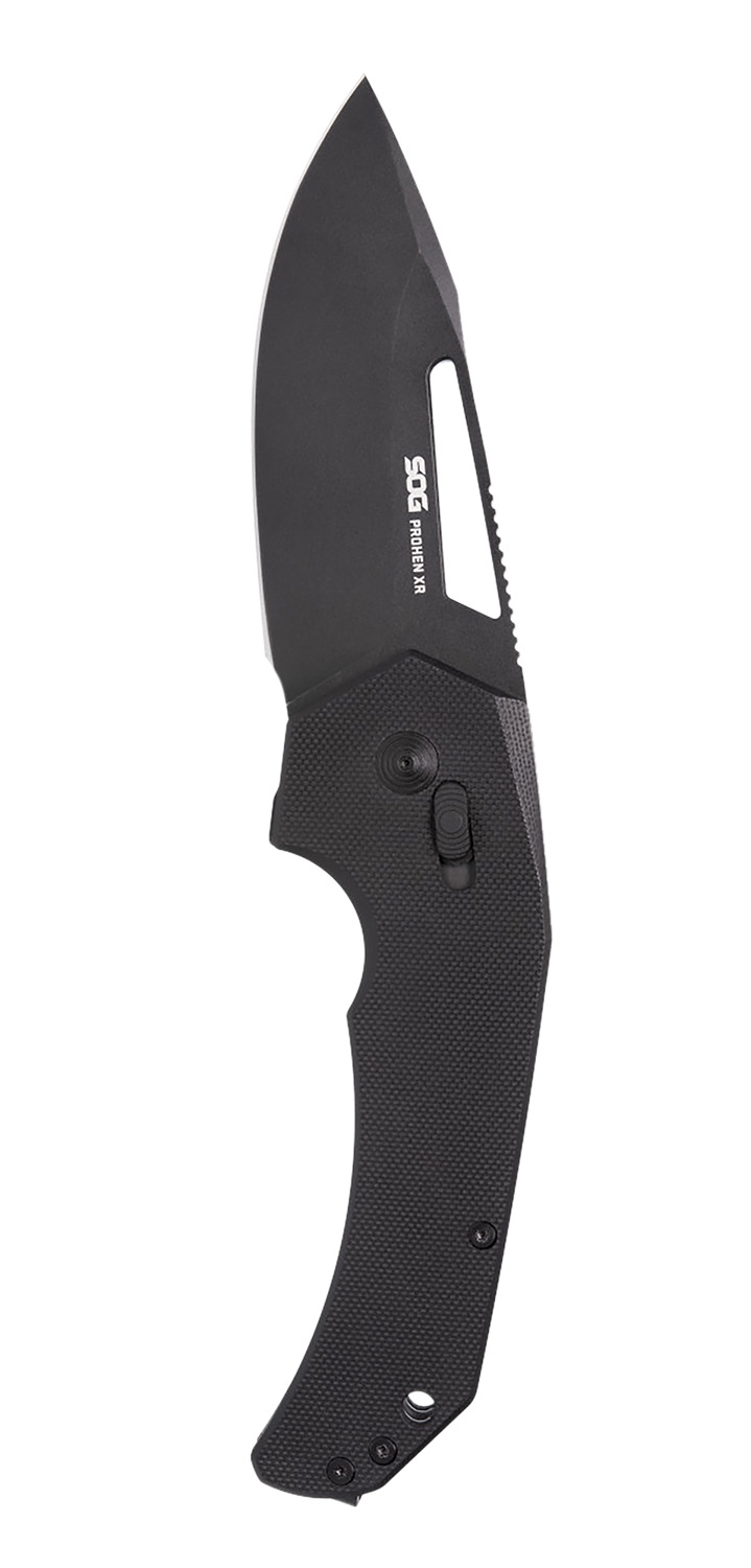 S.O.G SOG12250157 Prohen XR 3.35″ Folding Drop Point Plain Black TiNi Cryo D2 Steel Blade, Black Textured G10 Handle