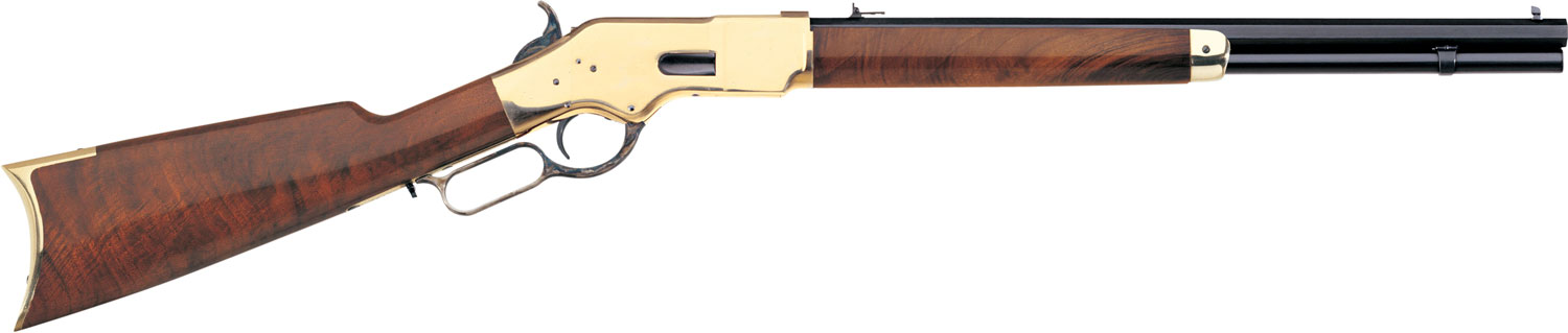 Taylors & Company 550190 1866 Uberti Full Size 45 Colt (Long Colt) 10+1 20″ Blued Octagon Barrel, Brass Receiver, Walnut Fixed Stock, Right Hand