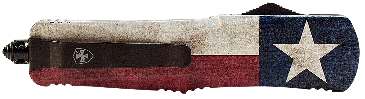 Templar Knife LCAP331 Gen II Captain Large 3.50″ OTF Drop Point Plain Black Oxide Stonewashed 440C SS Blade, 5.25″ Red/White/Blue w/Star Aluminum Handle Glass Breaker