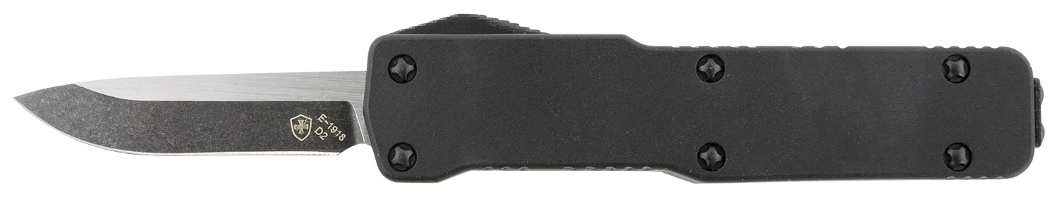 Templar Knife CABR321 Premium LW Micro 1.85″ OTF Drop Point Plain Black Oxide Stonewashed D2 Steel Blade, 3.50″ Black Aluminum Handle, California Legal