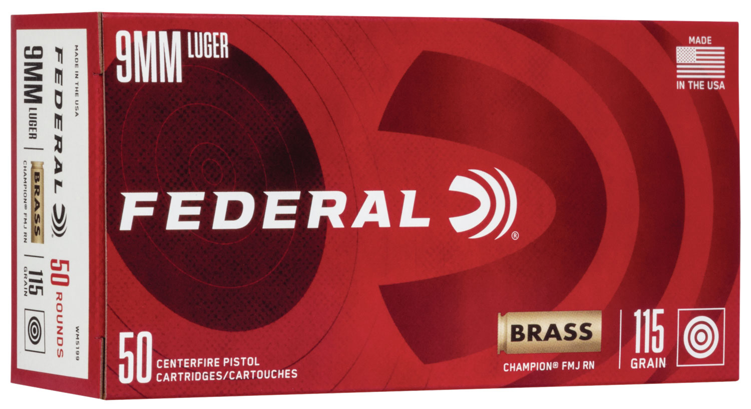 Federal WM5199 Champion Training 9mmLuger 115gr Full Metal Jacket 50 Per Box/20 Case