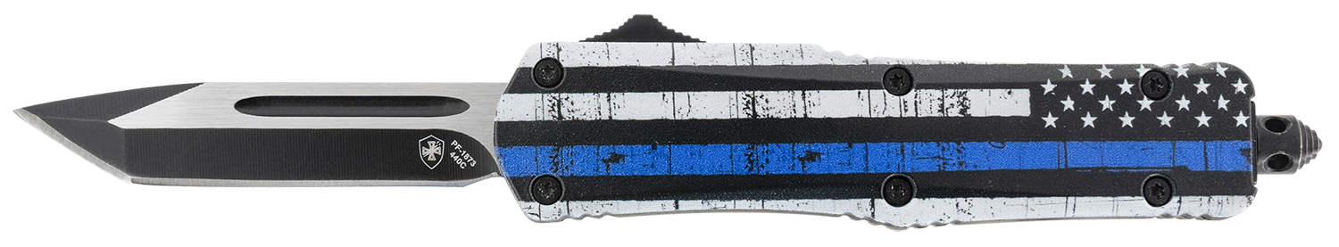 Templar Knife SBTB231 Gen II Back The Blue Small 2.69″ OTF Tanto Plain Black Oxide Stonewashed 440C SS Blade, 4.31″ Black & White w/Blue Line Aluminum Handle, Glass Breaker