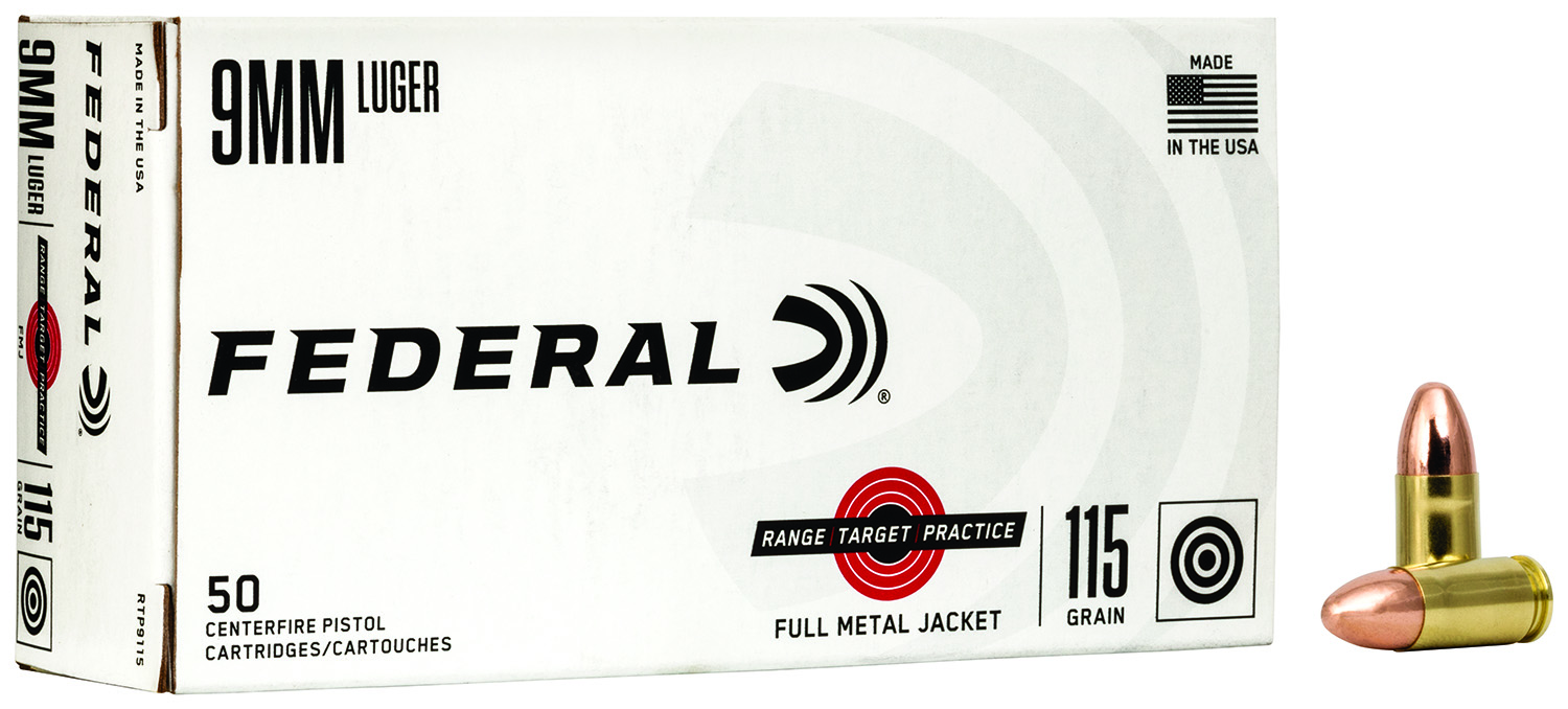 Federal RTP9115 Range & Target 9mmLuger 115gr Full Metal Jacket 50 Per Box/20 Case