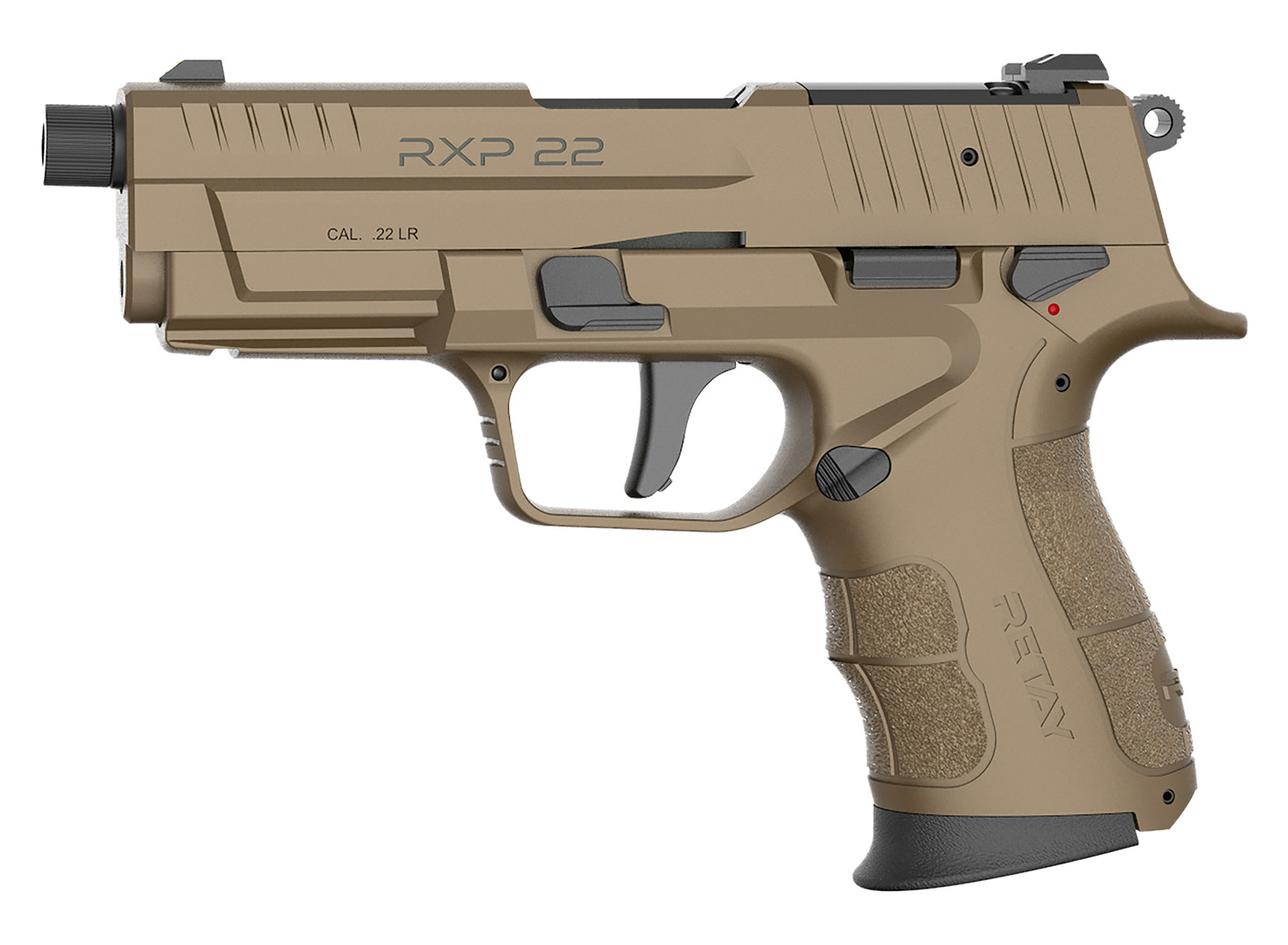 Retay USA RXP22FDE10TH RXP 22 LR 10+1 4″ Black Threaded Barrel, Flat Dark Earth Cerakote RMR/RMSc Optic Ready/Serrated Slide, Flat Dark Earth Cerakote Polymer Frame w/Accessory Rail, Textured Grip