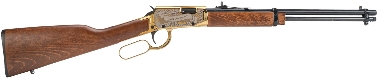 Rossi RL22181WDGDH Rio Bravo Doc Holiday 22 LR 15+1 18″ Polished Black Oxide Alloy Steel Barrel, Gold Engraved Aluminum Receiver, Fixed Hardwood Stock
