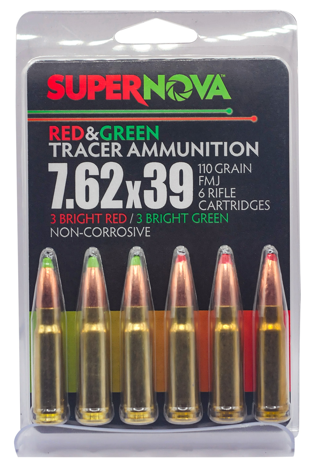 Supernova PMSN762MP Green/Red Tracer 7.62x39mm 110gr Full Metal Jacket 6 Per Box/60 Case